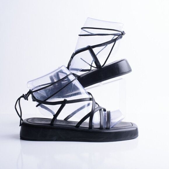 Loeffler Randall Womens Black Flatform Strappy Sandals Leather US 8 EU 38.5 - Picture 2 of 8